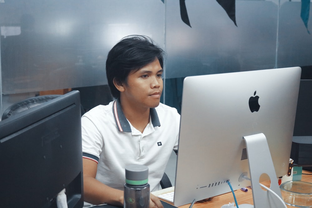 man working on a computer