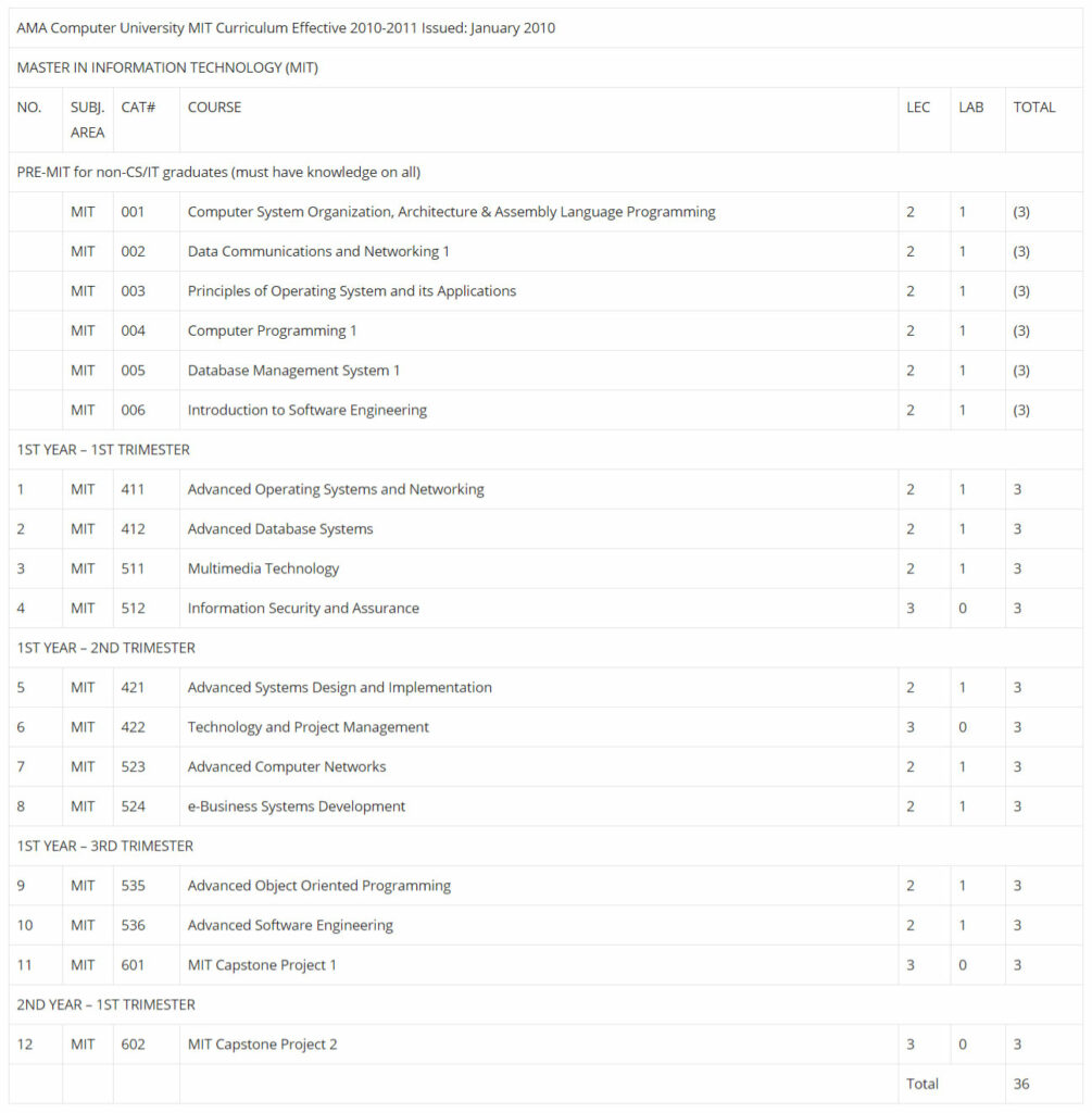 MIT program curriculum