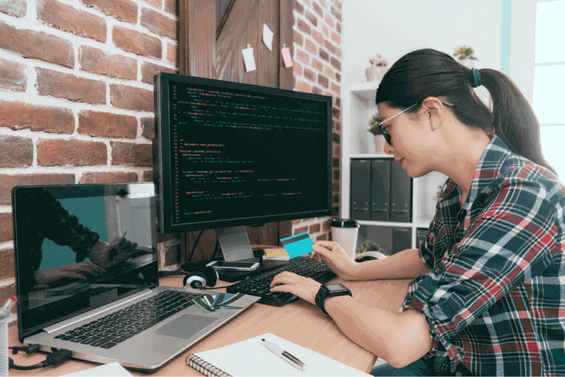 girl studying using computer