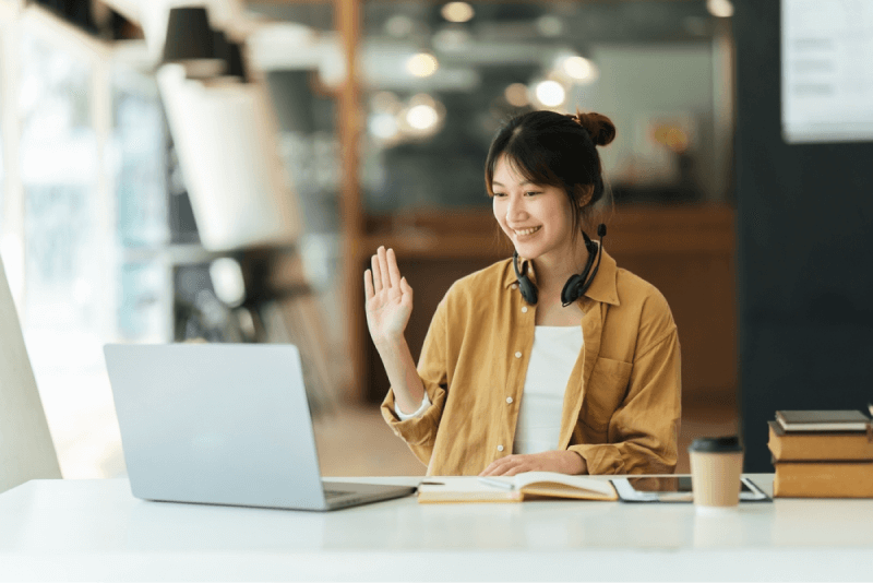 young woman attending a virtual discussion