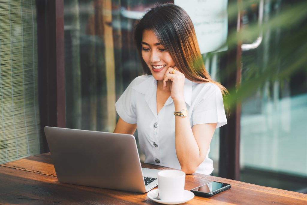 a female student attending online class
