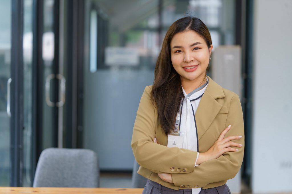 a real estate broker smiling